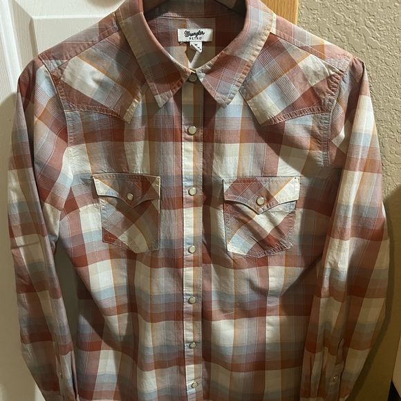 Plaid Button Down Shirt - Cream, Orange, and Brown - Picture 3 of 4